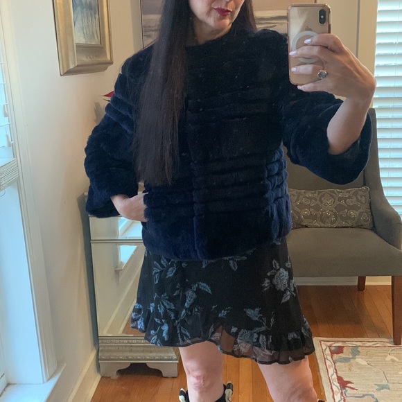 BELLE FARE Designer genuine Rex Rabbit Fur blue jacket coat M 8 $695 Rare - Picture 4 of 14